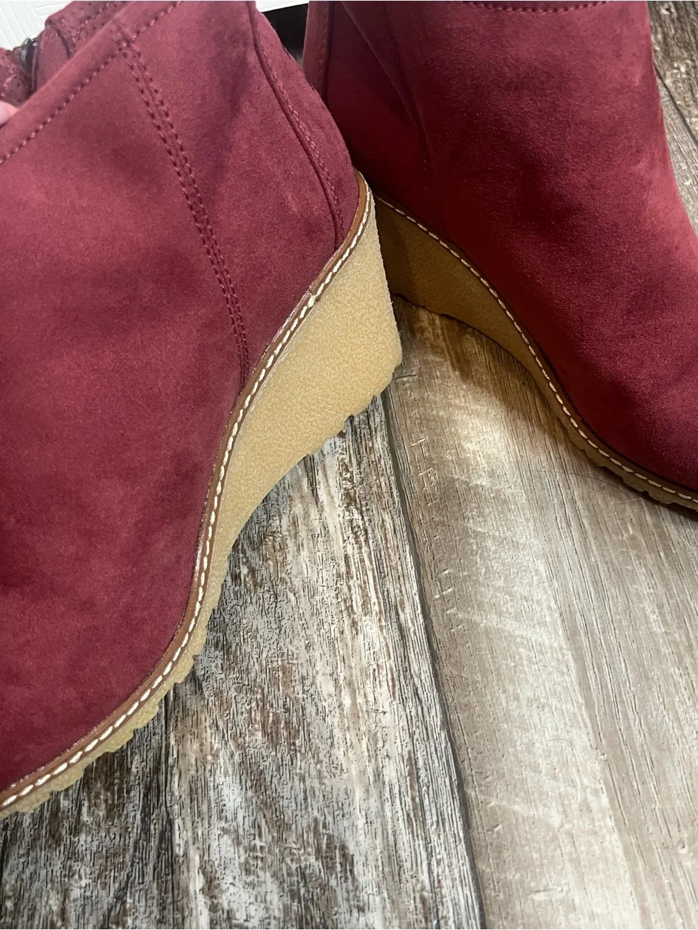 Toms Wine Suede Wedge Ankle Booties